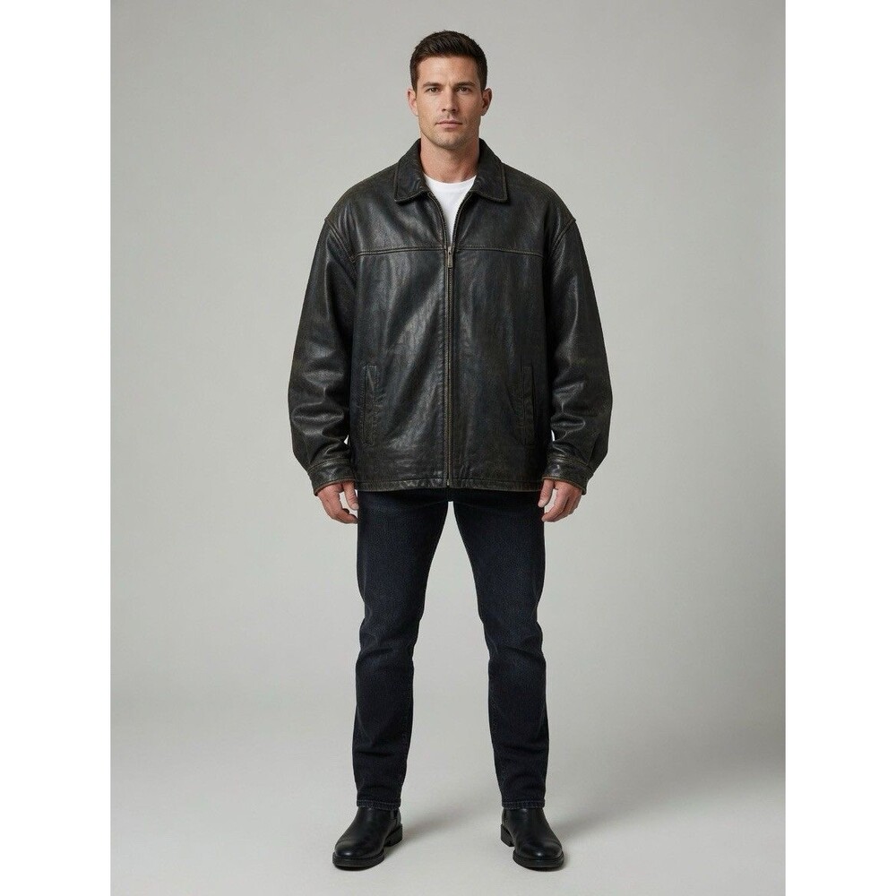 Oversize Authentic 90s Vintage Leatherwear Lamb Black Zip Up Jacket Men's 3xL